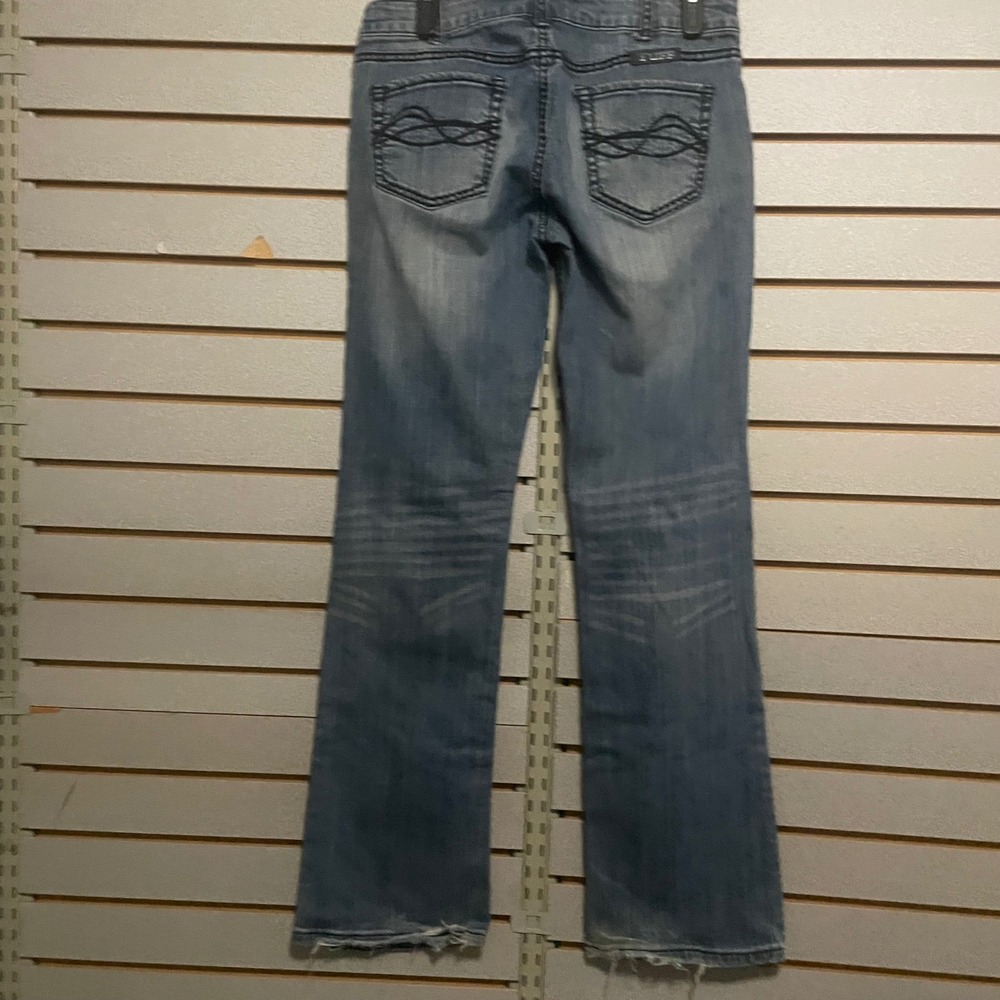 Cowgirl Tuff Co DFMI Black Bootcut Jeans Womens 29x33 Medium‎ Wash Distressed